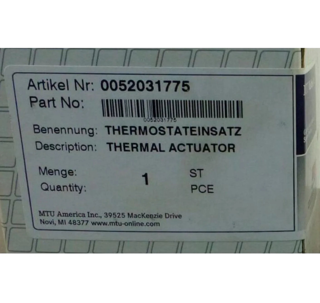 0052031775 Genuine MTU Coolant Thermostat - Truck To Trailer