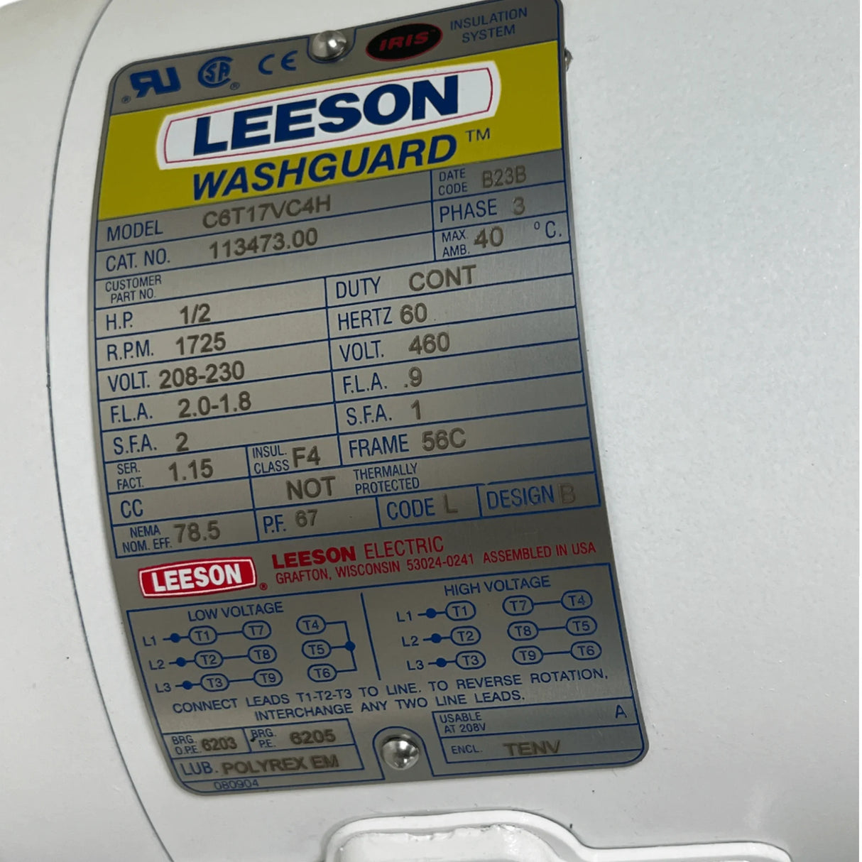 C6T17VC4H Leeson Washguard Electric Motor - Truck To Trailer