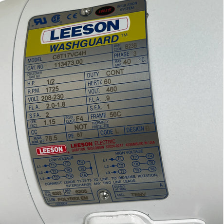 C6T17VC4H Leeson Washguard Electric Motor - Truck To Trailer