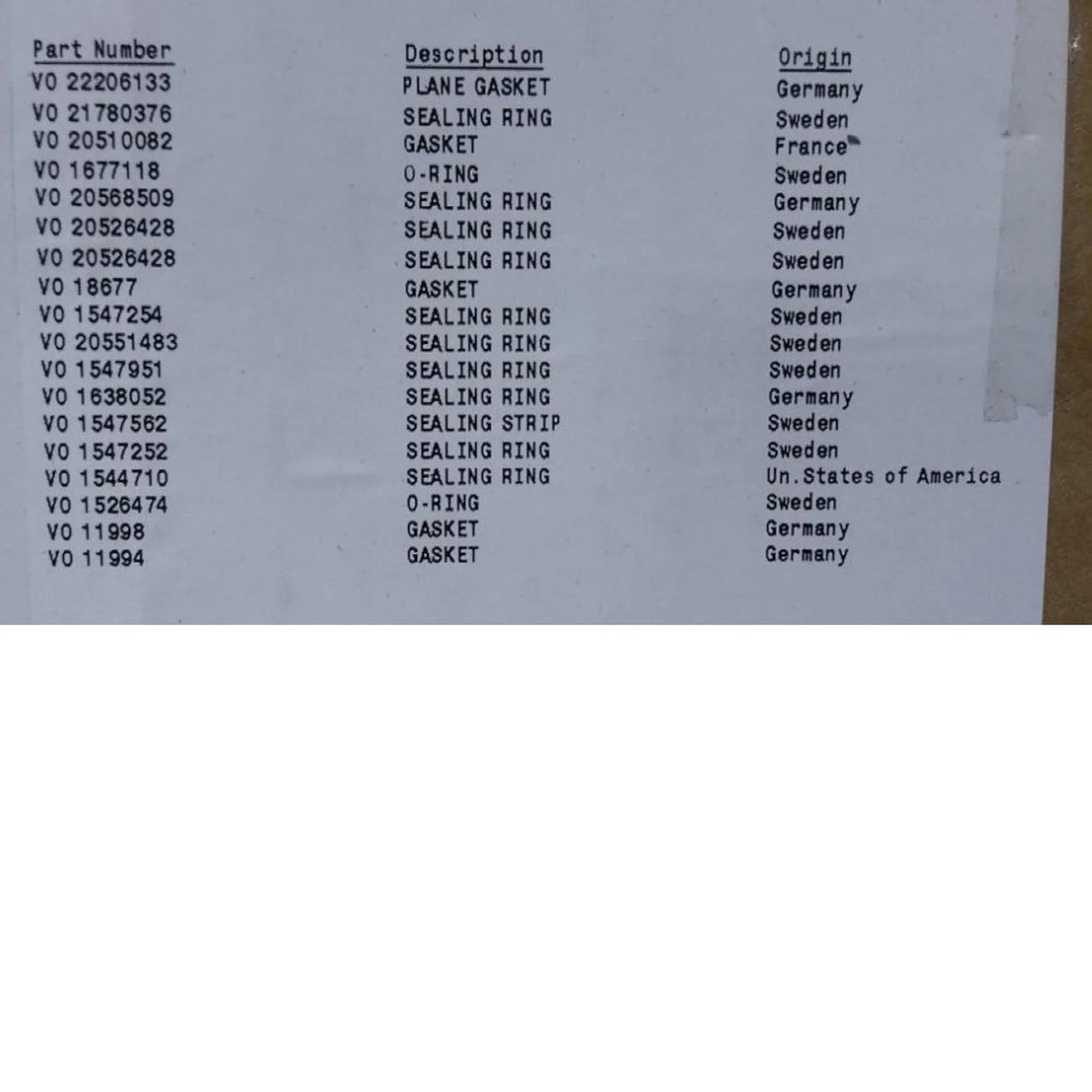 20710309 Genuine Volvo Sealing Kit - Truck To Trailer