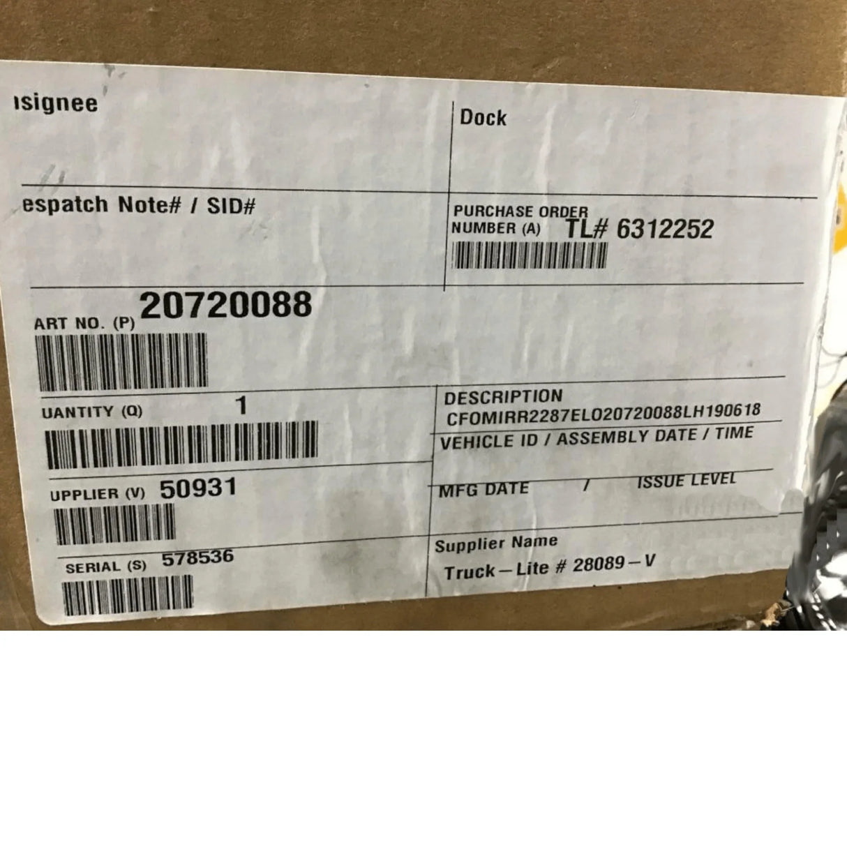 20720088 Genuine Volvo Rear-View Mirror - Truck To Trailer