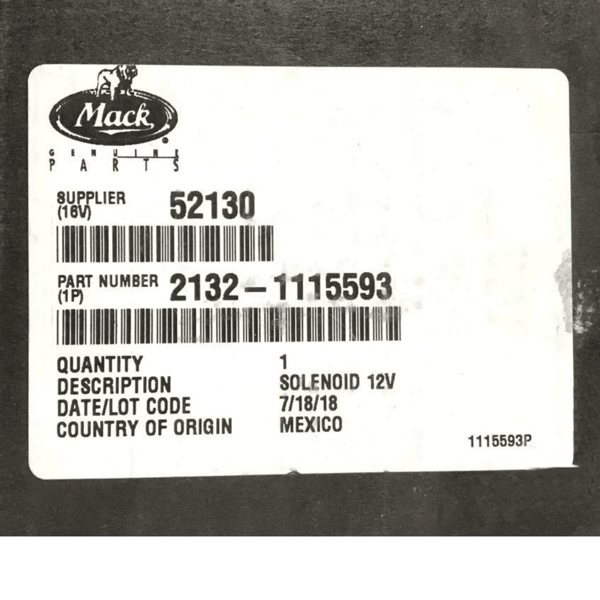 2132-1115593 Genuine Mack Solenoid - Truck To Trailer