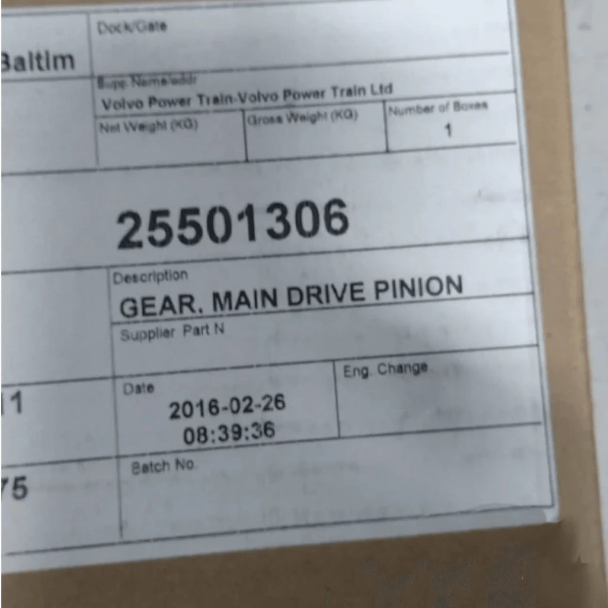 25501306 Genuine Volvo Gear - Truck To Trailer