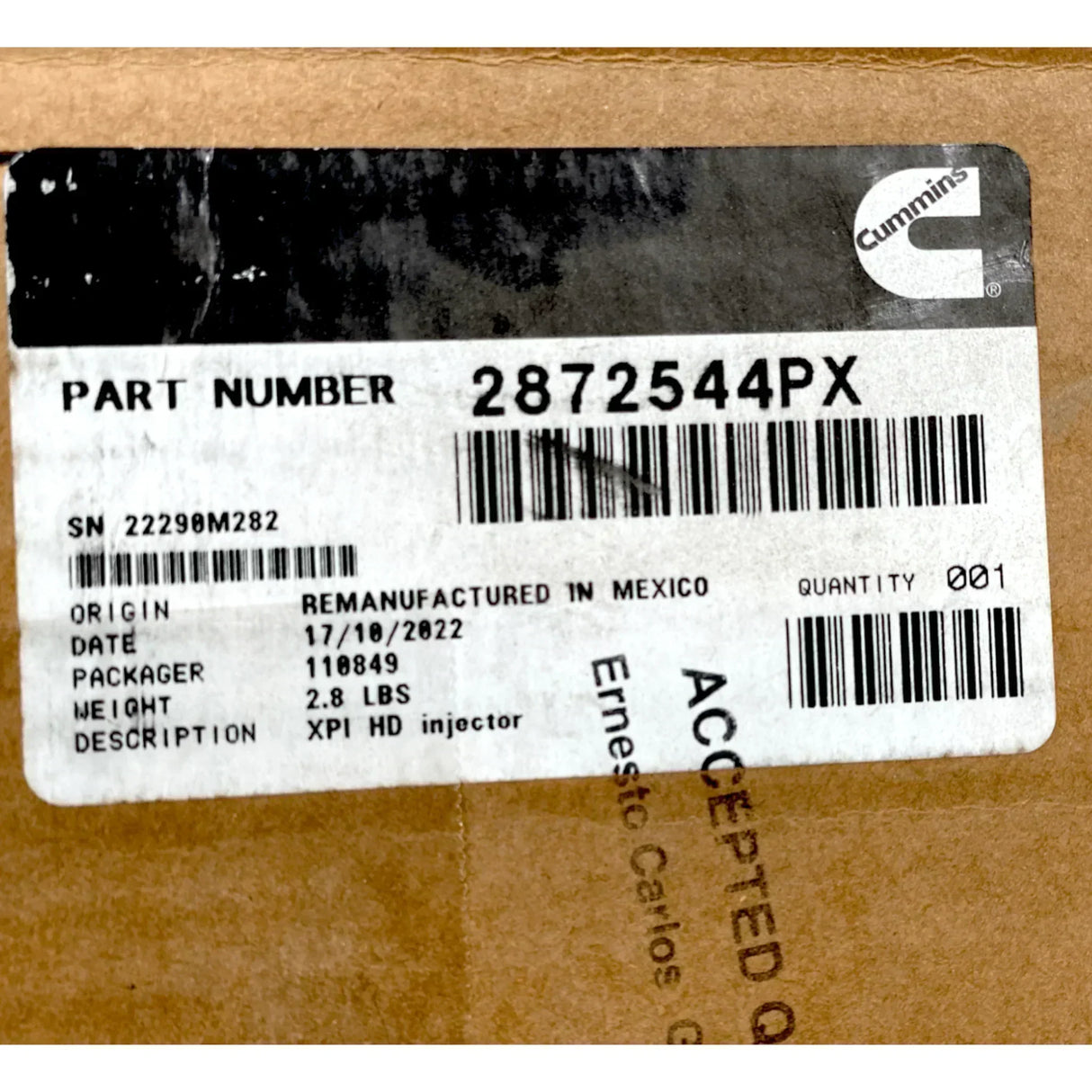 2872544RX Genuine Cummins Fuel Injector - Truck To Trailer