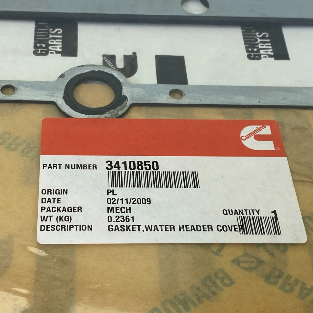 3410850 Genuine Cummins Water Header Cover Gasket - Truck To Trailer