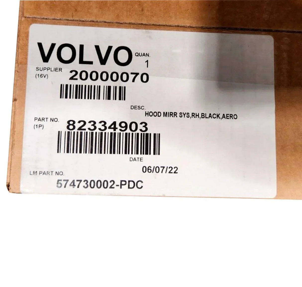 82361059 Genuine Volvo Hood Mirror Aero Black Rh - Truck To Trailer