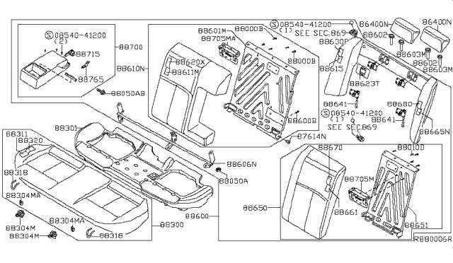 88650-ZX81B Genuine Nissan Back-Rear Seat LH - Truck To Trailer