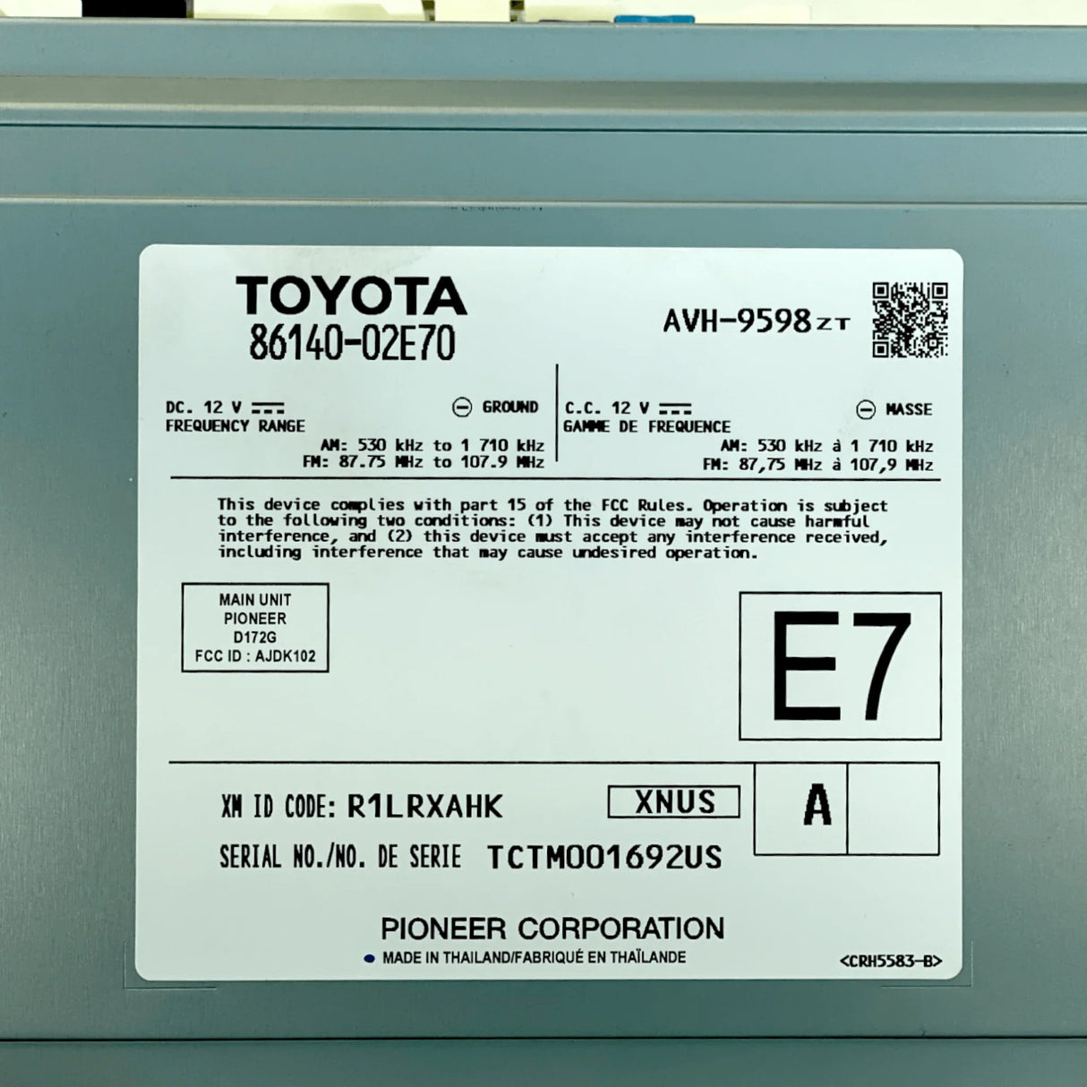 86140-02E70 Oem Toyota Navigation Display Screen Receiver 3.0 For Rav4 - Truck To Trailer