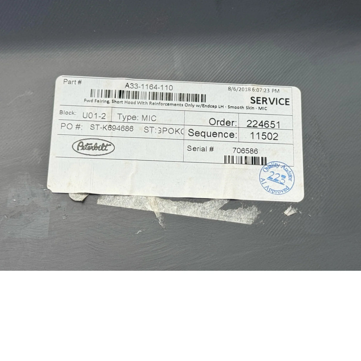 A33-1164-110 Genuine Peterbilt Forward Sub Fairing Assembly - Truck To Trailer