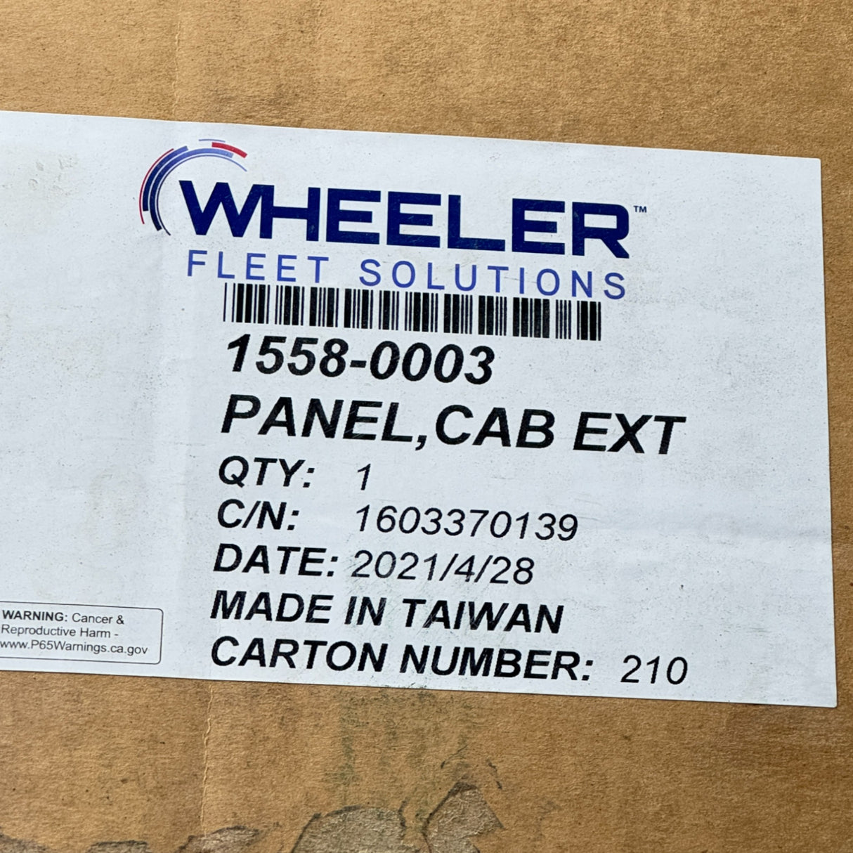 1558-0003 Wheeler Left Side Lower Cab Extension Panel For Cascadia