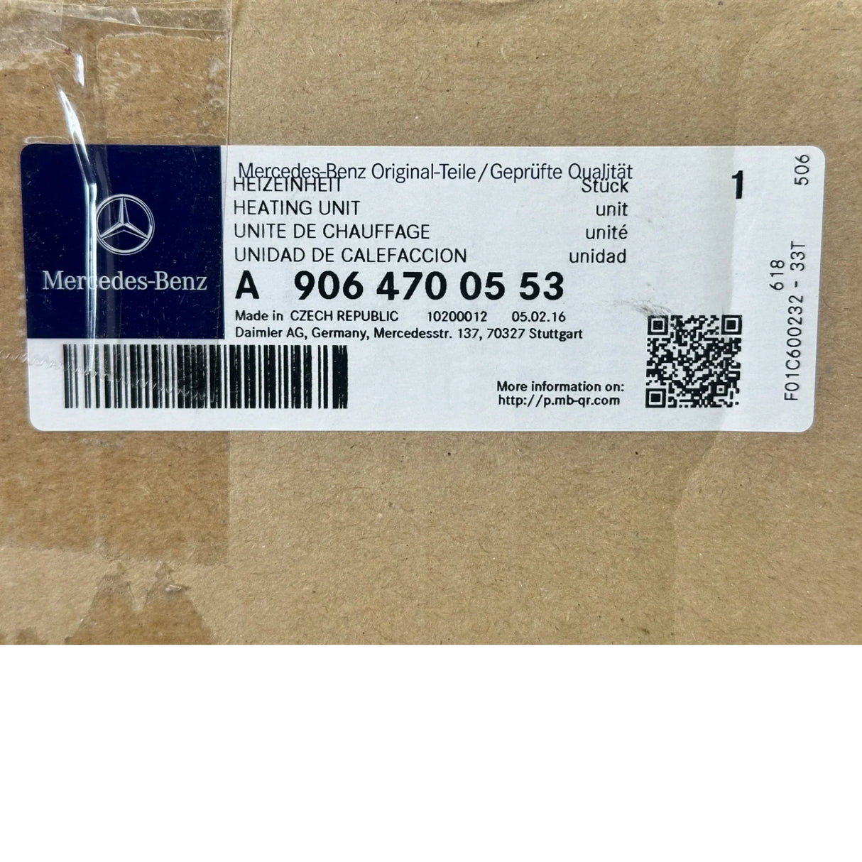 A 906 470 05 53 Genuine Mercedes-Benz DEF Diesel Exhaust Fluid Heater - Truck To Trailer