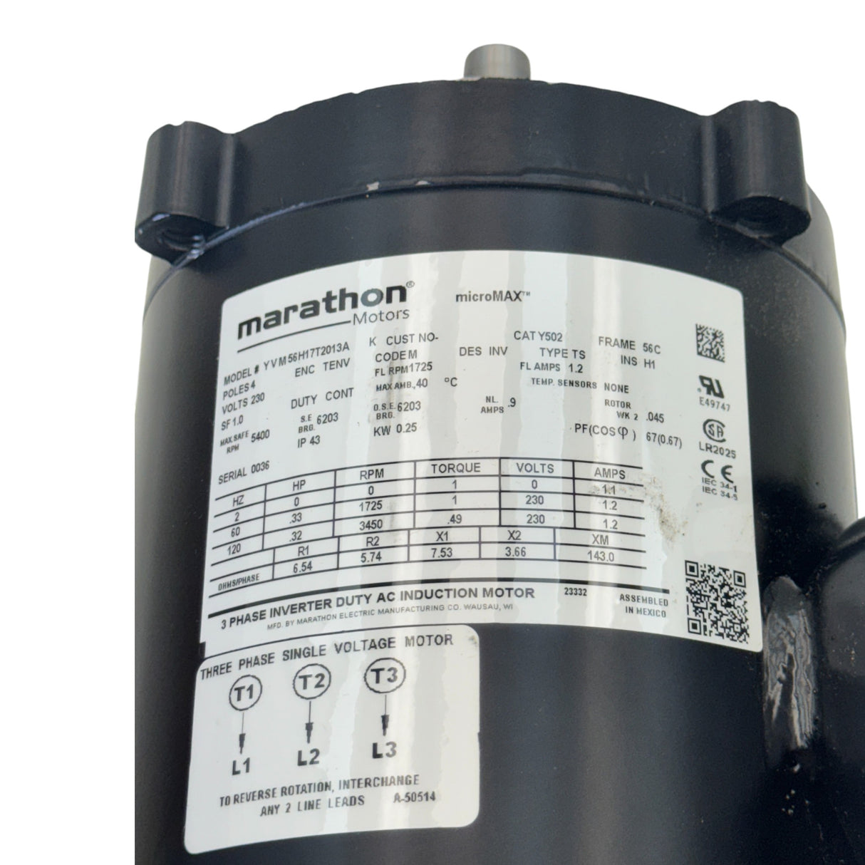 56H17T2013A Genuine Marathon Inverter Duty Motor 230V