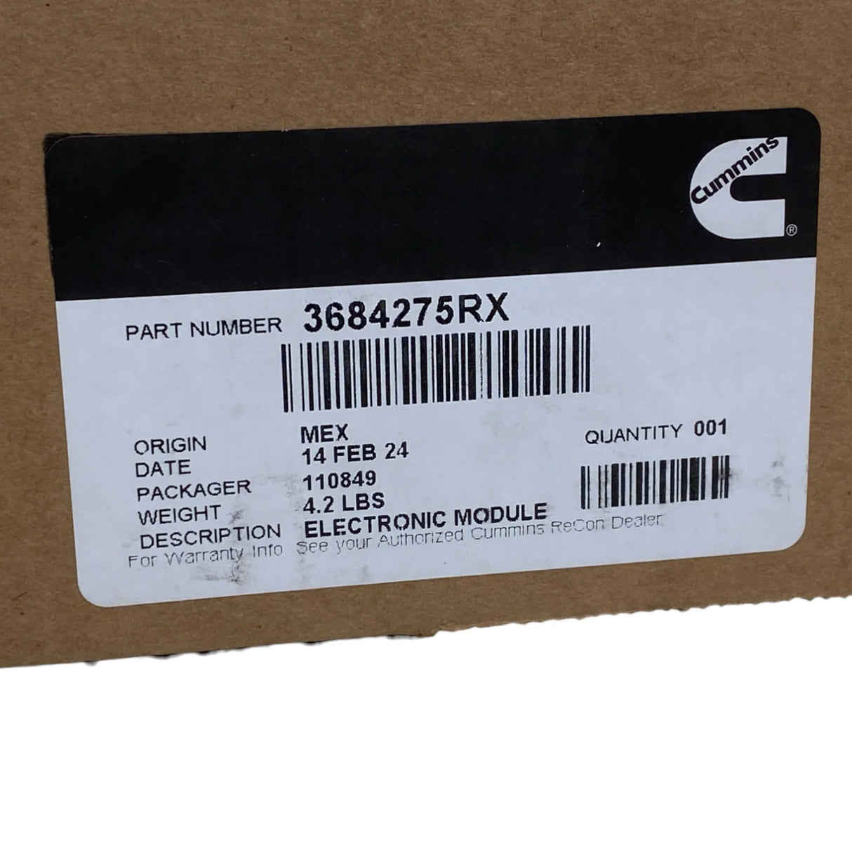 3684276 Genuine Cummins Electronic Control Module For Isx - Truck To Trailer