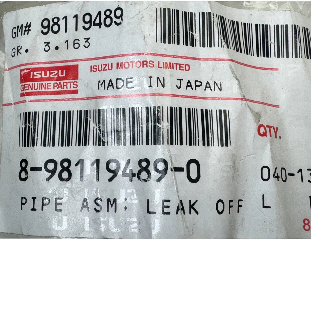 8981194890 Genuine Isuzu Leak Pipe Assembly - Truck To Trailer
