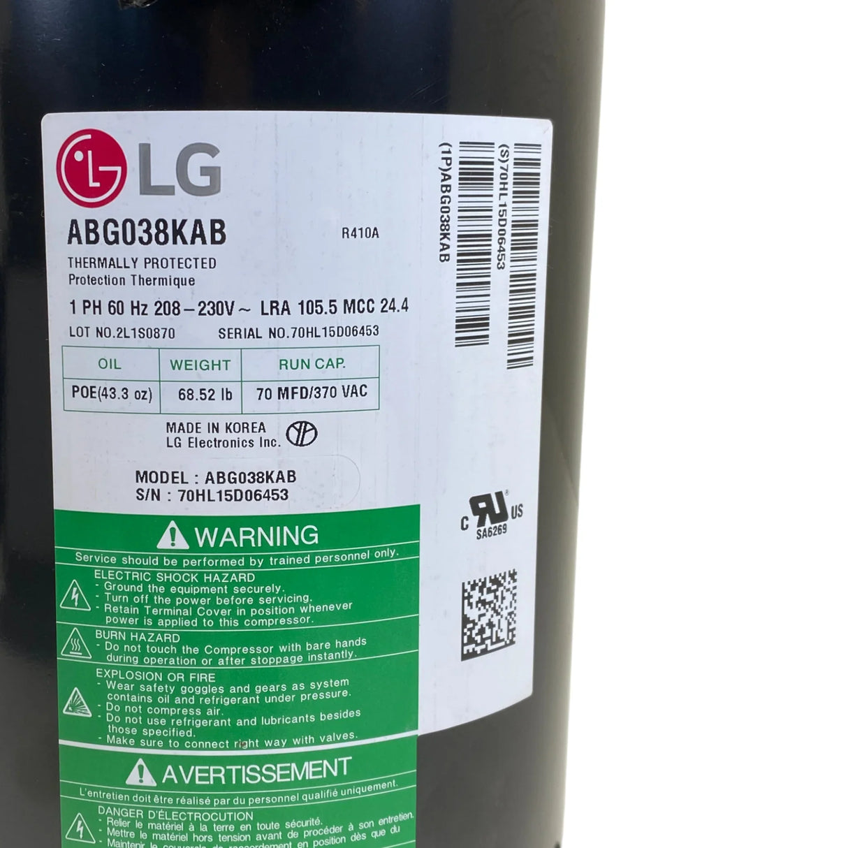 ABG038KAB Genuine LG Scroll Compressor - Truck To Trailer