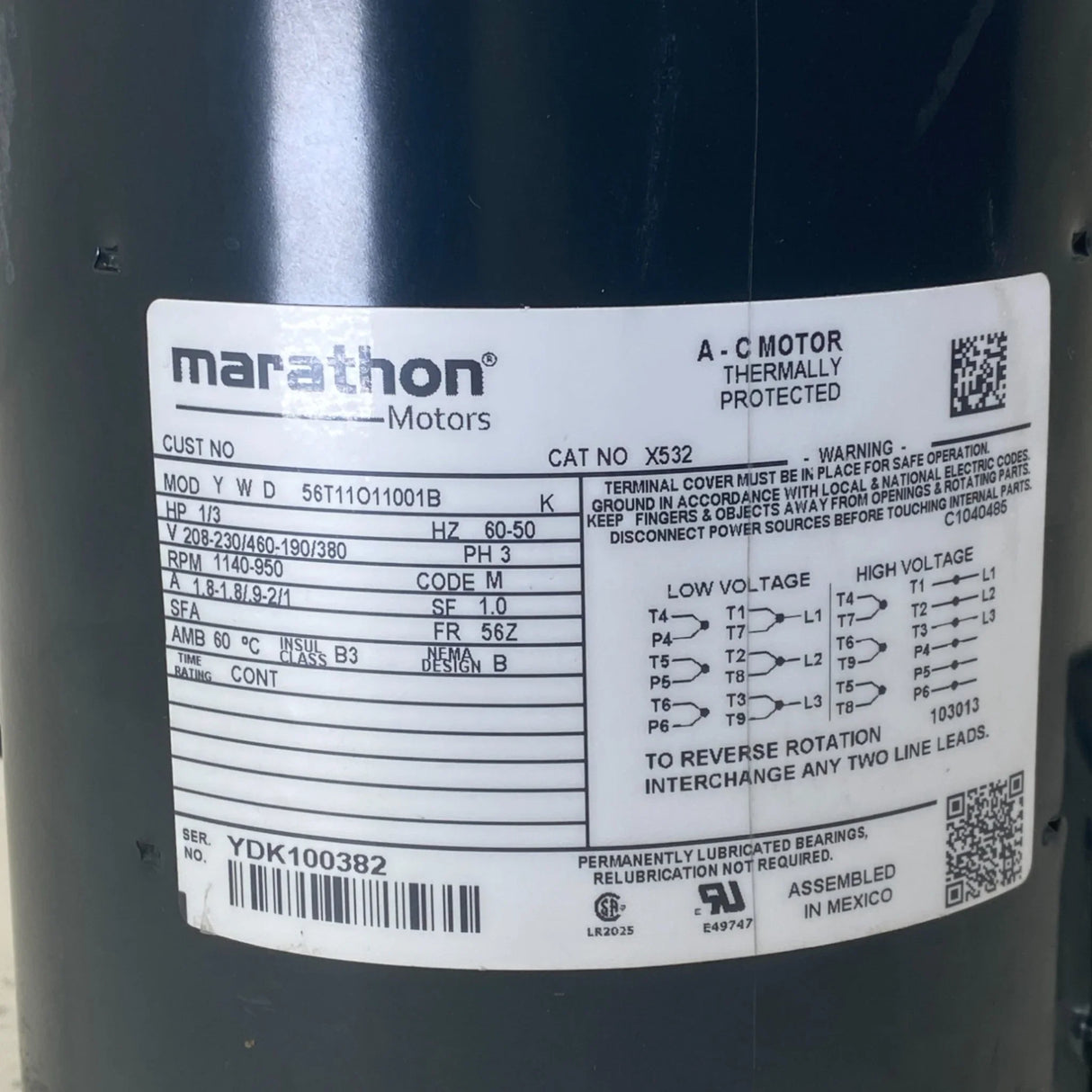 056T11O11001B Genuine Marathon Electric Motor X532 - Truck To Trailer