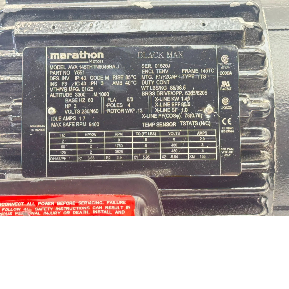 145THTN6046BAJ Genuine Marathon Inverter Vector Duty Motor 230/460V - Truck To Trailer