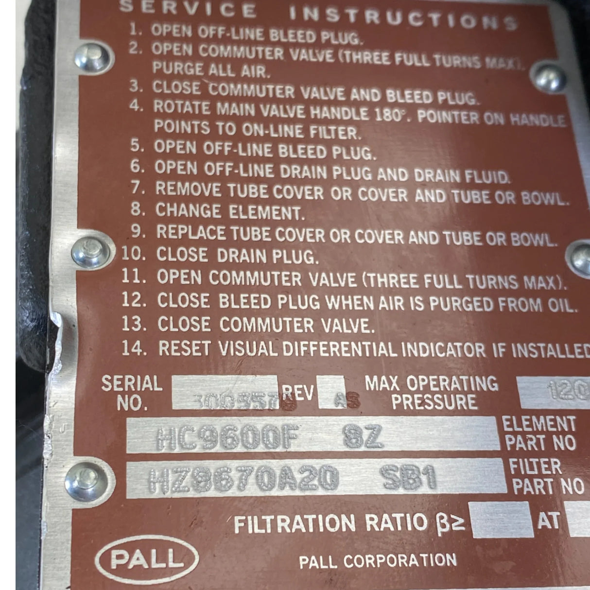 HZ8670A20 Pall Hydraulic Duplex Filter Assembly - Truck To Trailer