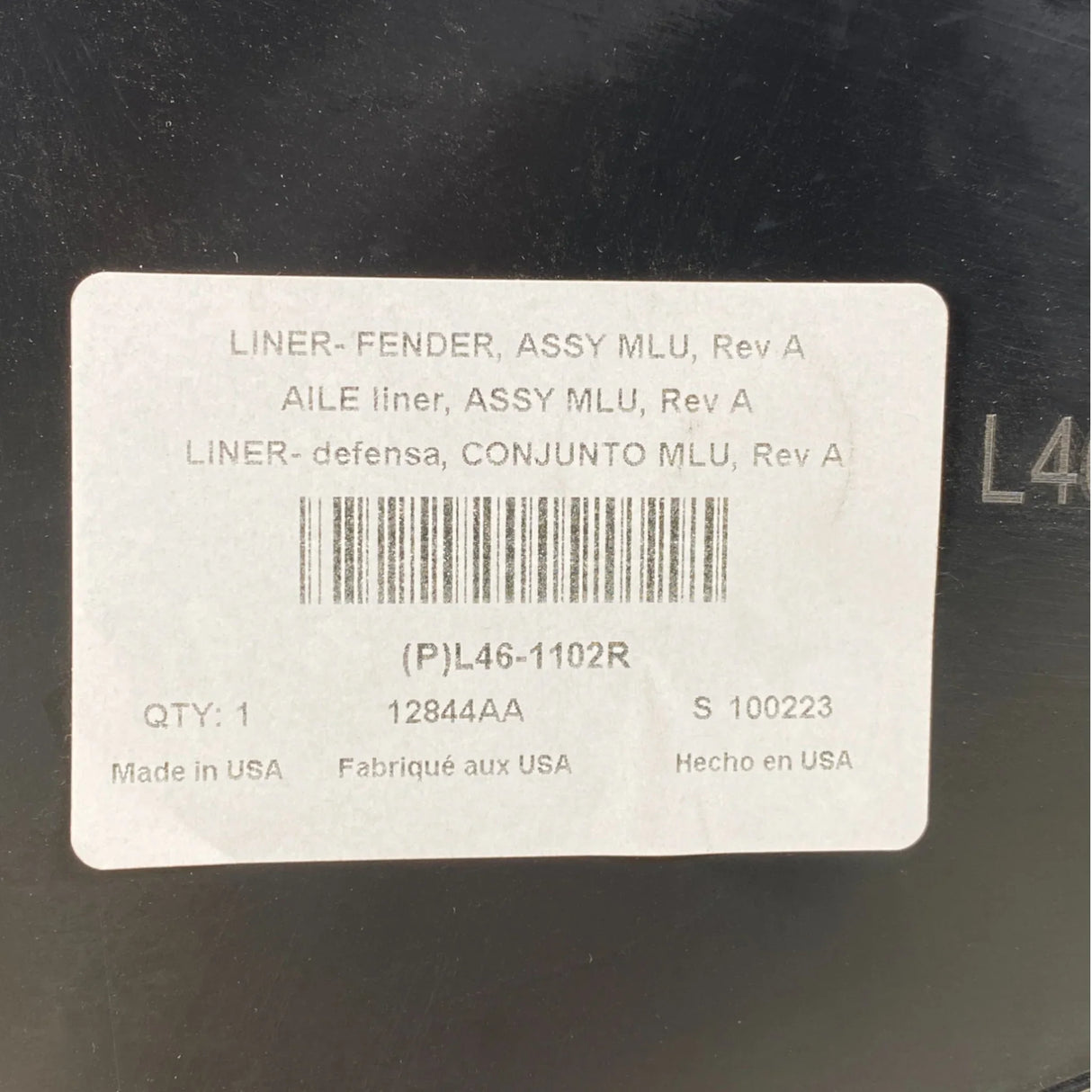 L46-1102R Genuine Kenworth Right Side Liner Fender - Truck To Trailer