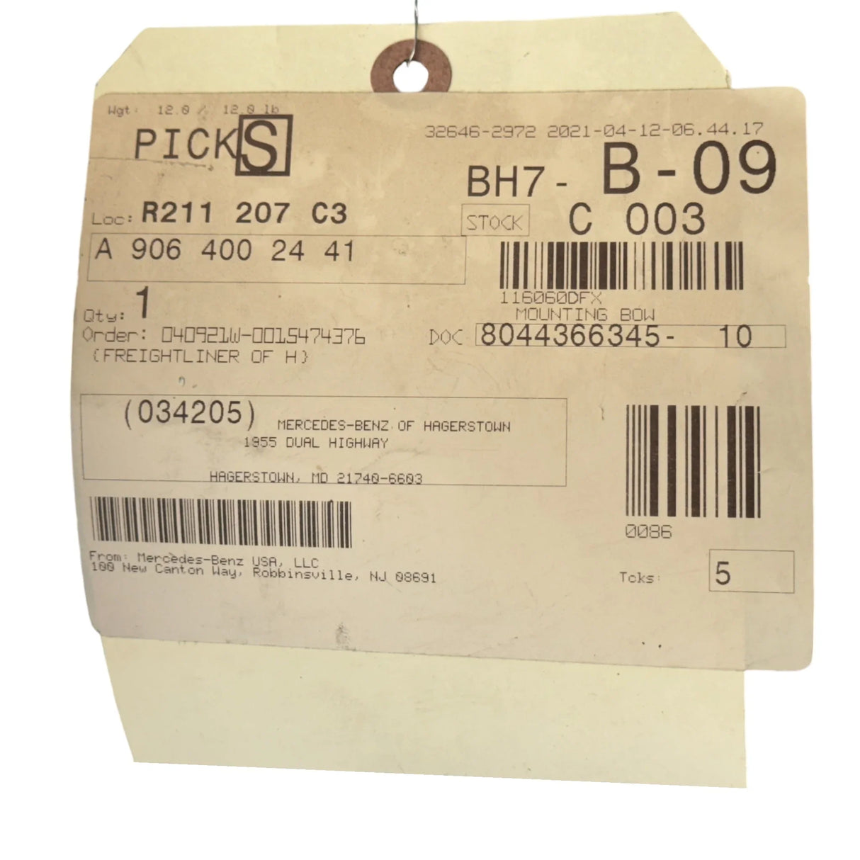 A9064002441 Genuine Mercedes-Benz Mounting Bracket - Truck To Trailer