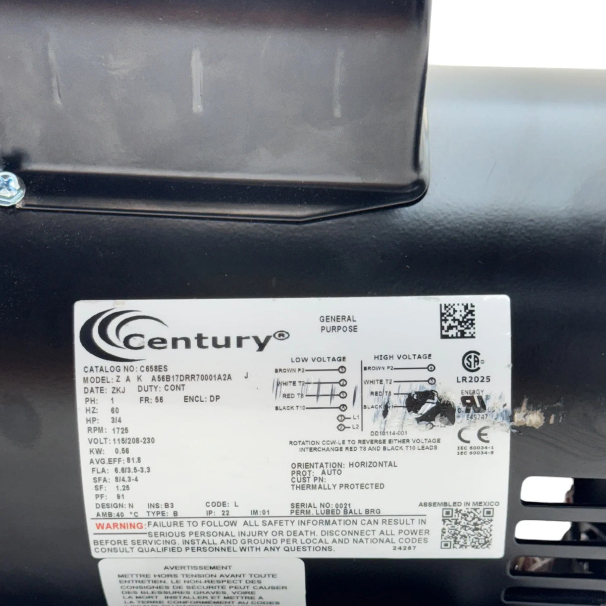 C658ES Century General Purpose Motor 115/208-230V - Truck To Trailer