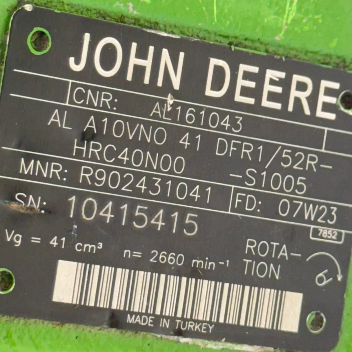 AL82778 Genuine John Deere Hydraulic Pump - Truck To Trailer