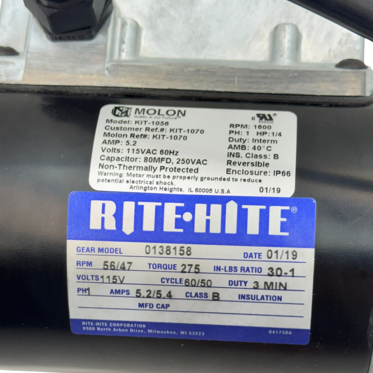 0138158 Genuine Rite Hite Motor Single Phase - Truck To Trailer