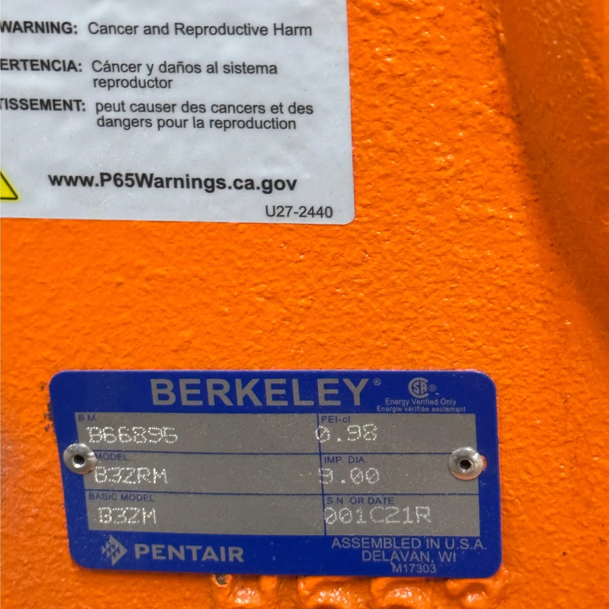 B66895 Berkeley Truck Water Pump - Truck To Trailer