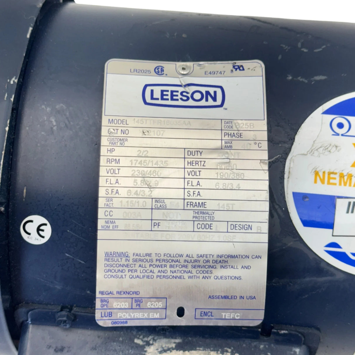 145TTFR16035 Leeson General Purpose Motor - Truck To Trailer