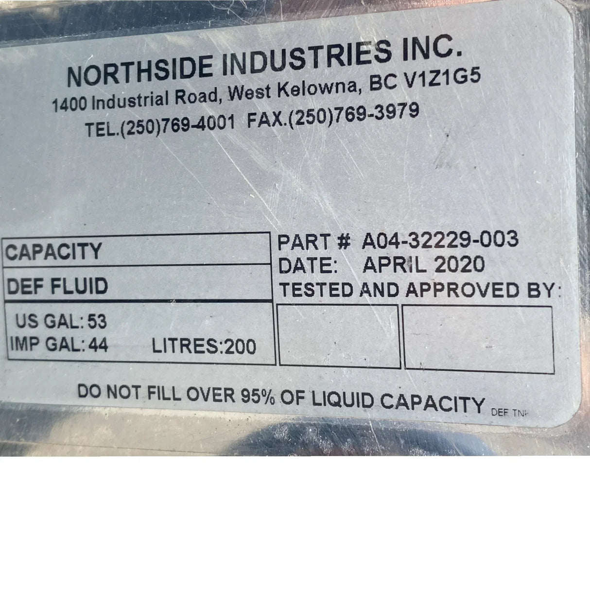 A0432229003 Genuine Freightliner DEF Tank Assembly - Truck To Trailer