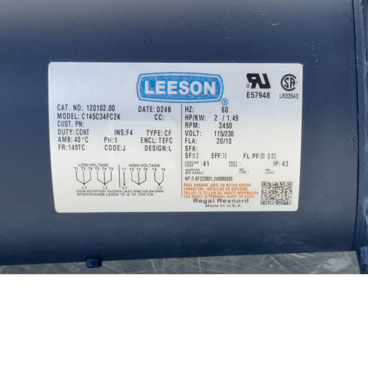120102.00 Leeson Electric Motor 115/208-230V - Truck To Trailer