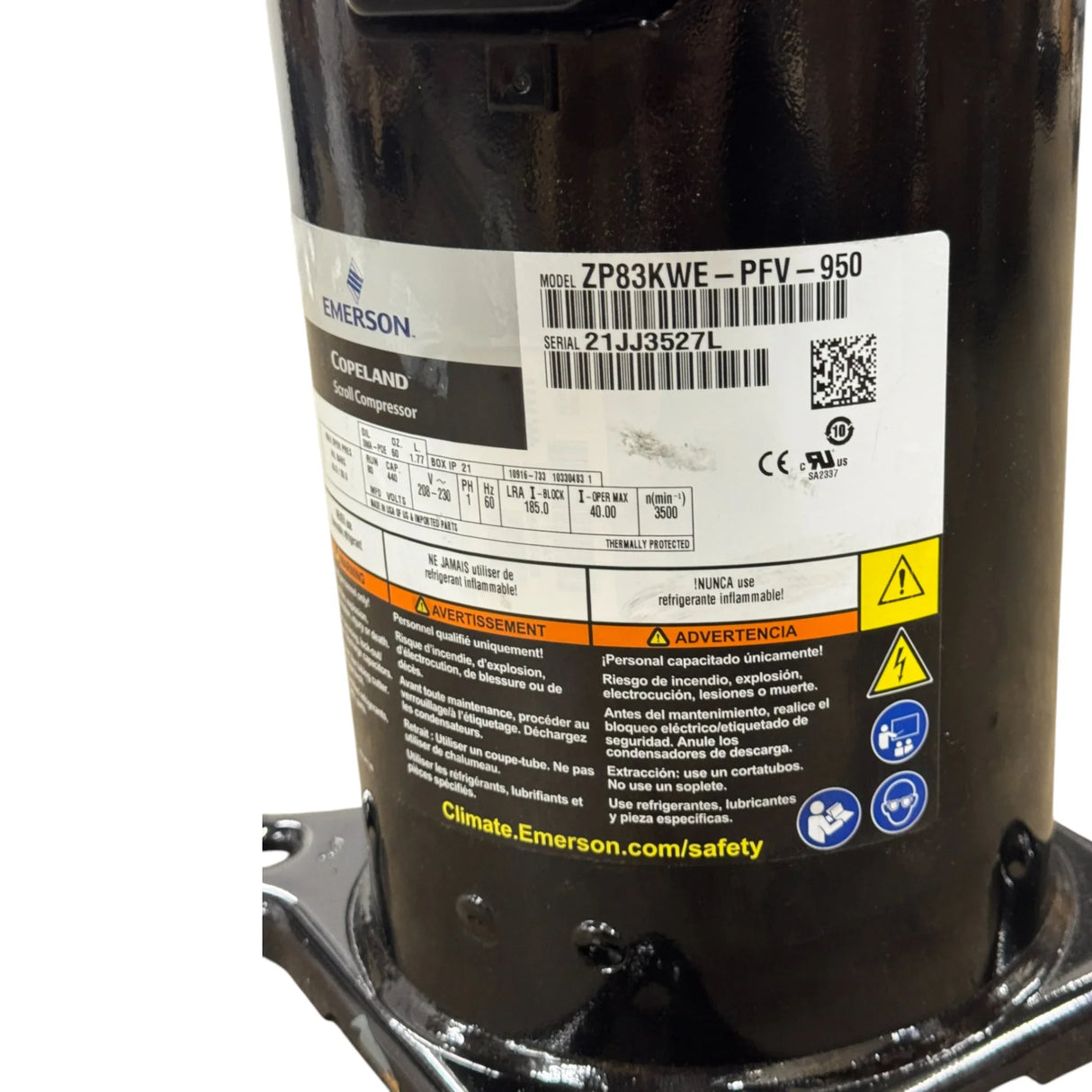 ZP83KWE-PFV-950 Genuine Copeland Scroll Compressor 208-230V