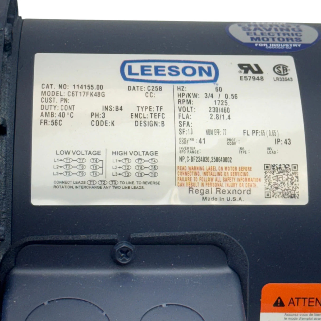 114155.00 Genuine Leeson Brake Motor