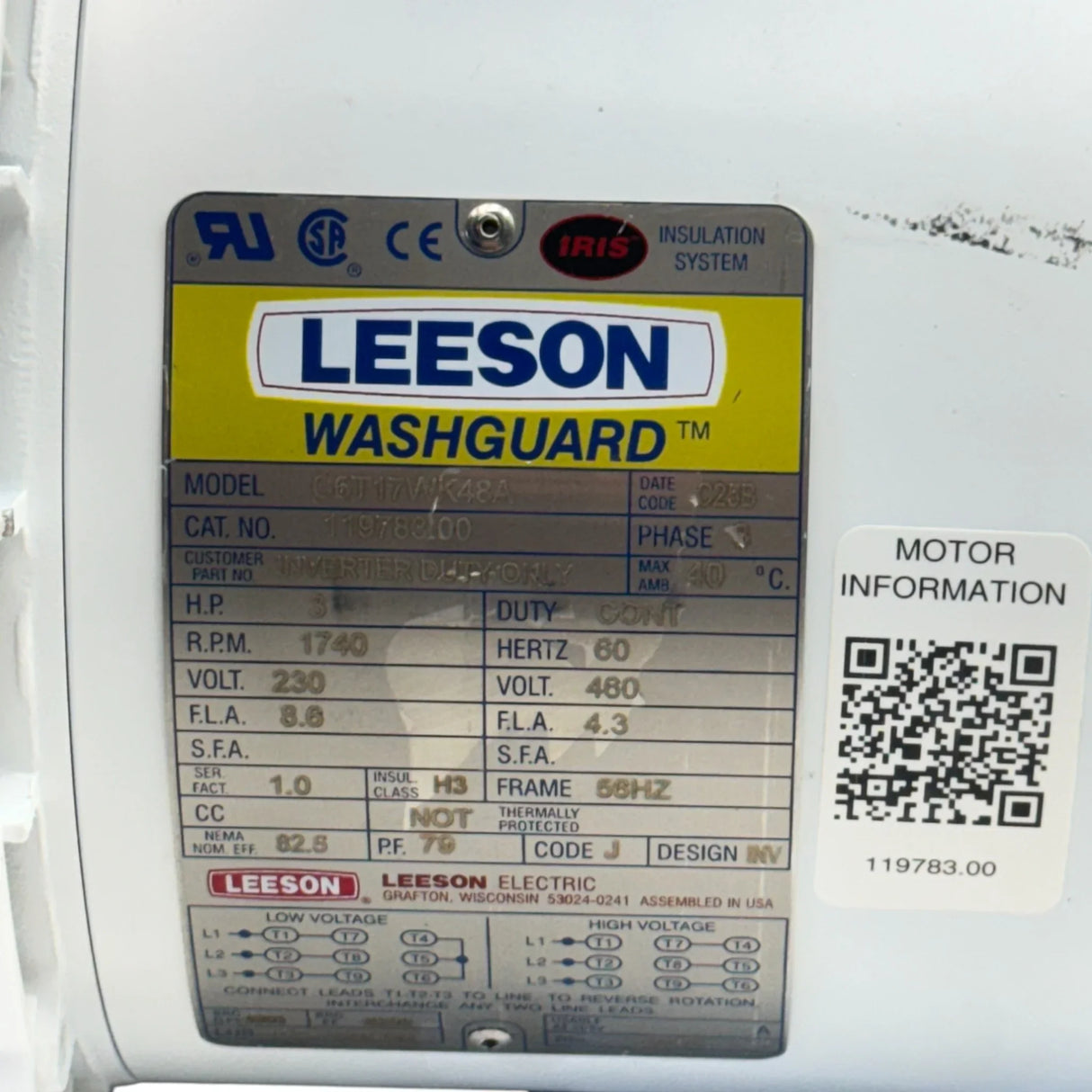 119783.00 Leeson Picker Motor 208-230/460V