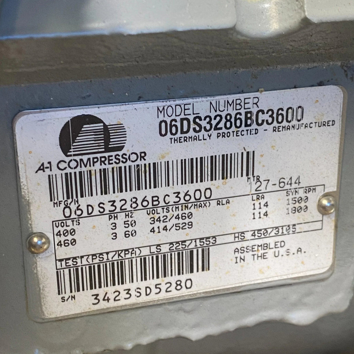 06DS3286BC3600 Carlyle A/C Duty Semi-Hermetic Compressor - Truck To Trailer