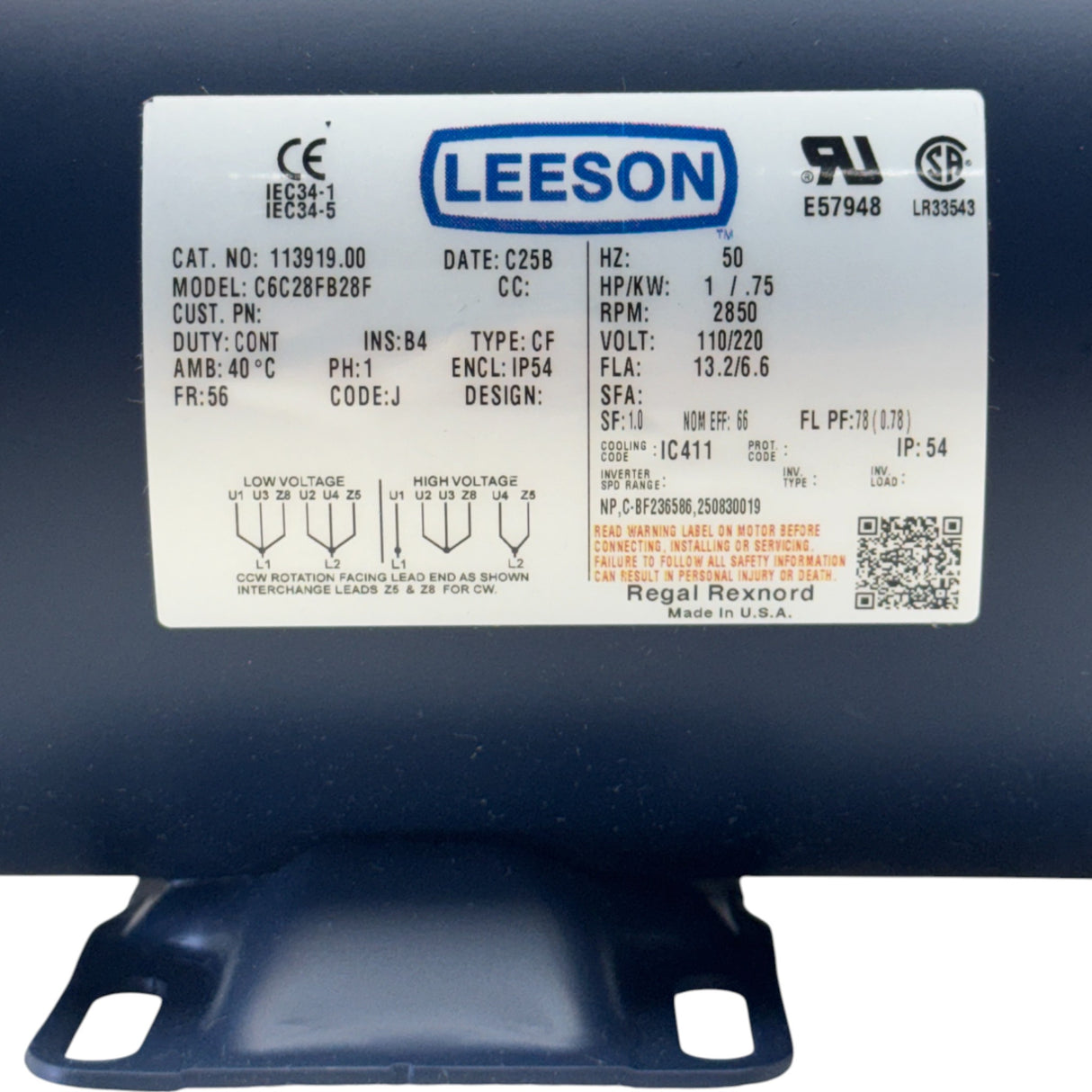 113913.00 Genuine Leeson Electric Motor