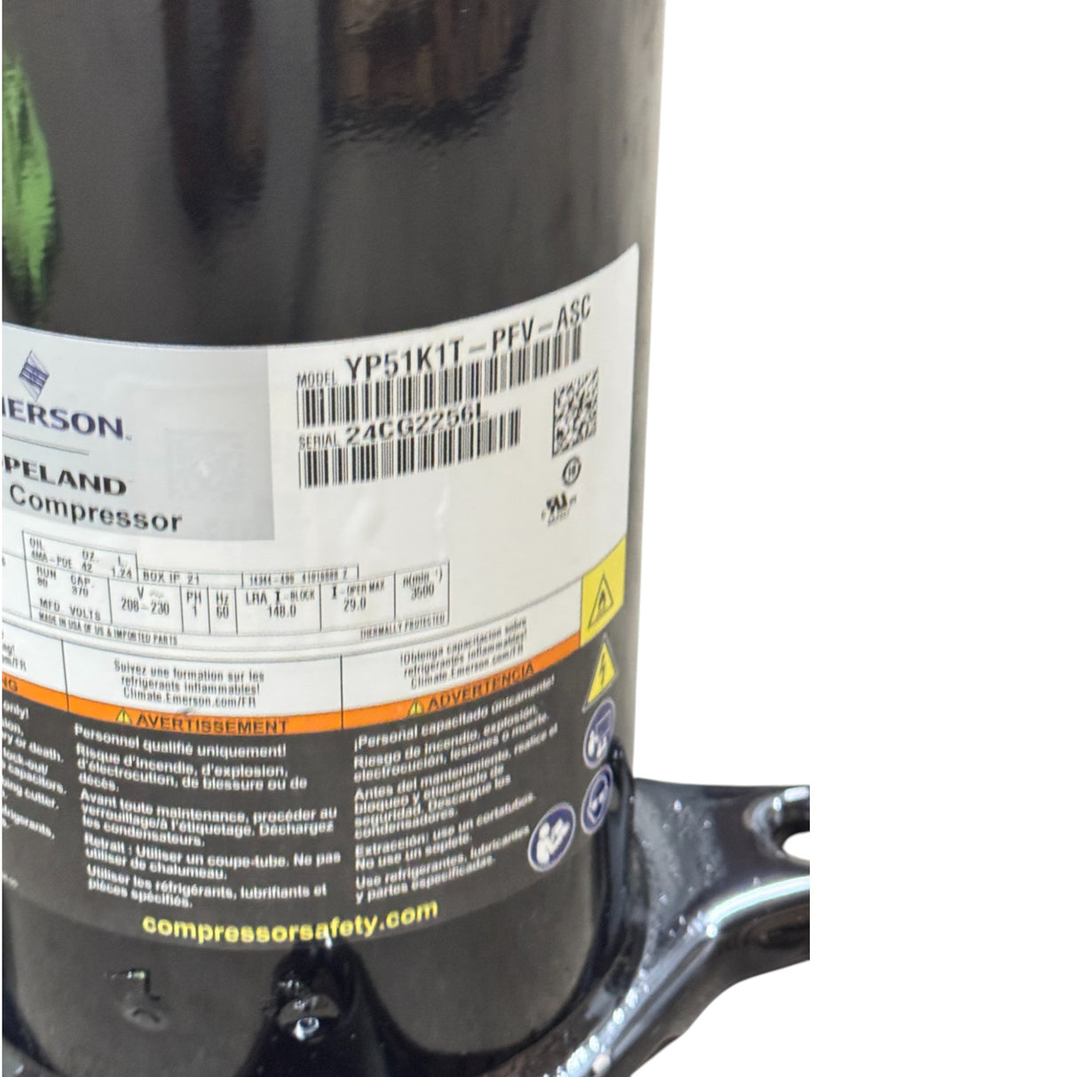 YP51K1TPFVASC Genuine Copeland Scroll Compressor 208-230V