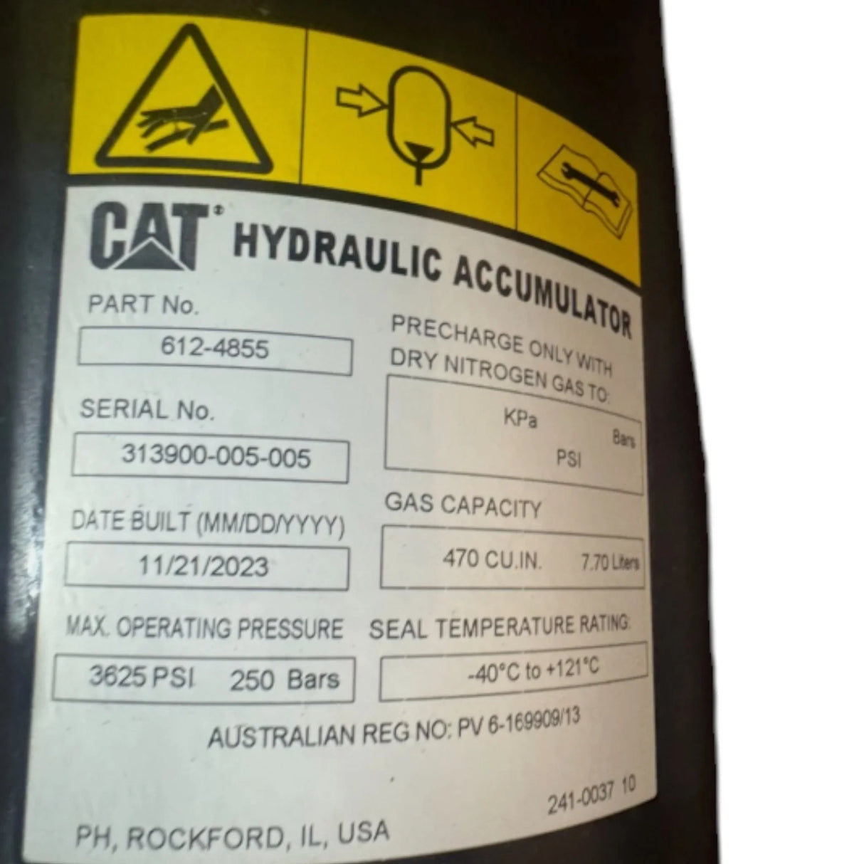 612-4855 CAT 174.6mm Outer Diameter Uncharged Accumulator