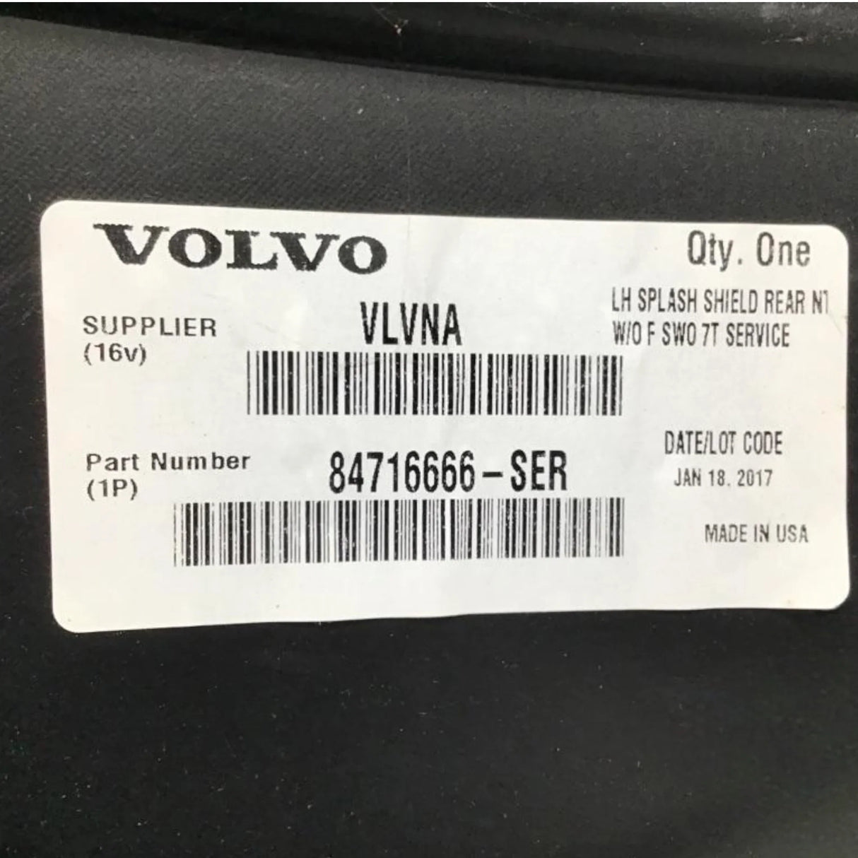 84716666 Genuine Volvo Splash Shield - Truck To Trailer