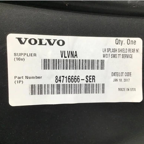 84716666 Genuine Volvo Splash Shield - Truck To Trailer
