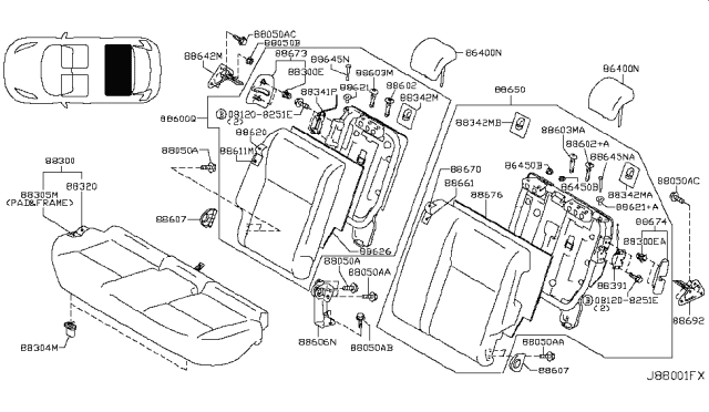 88650-1KC7A Genuine Nissan Back Assy-Rear Seat,LH - Truck To Trailer