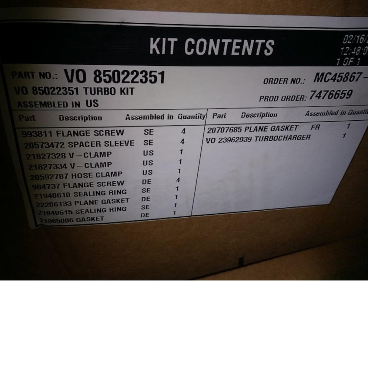 85022351 Genuine Mack Turbo Kit