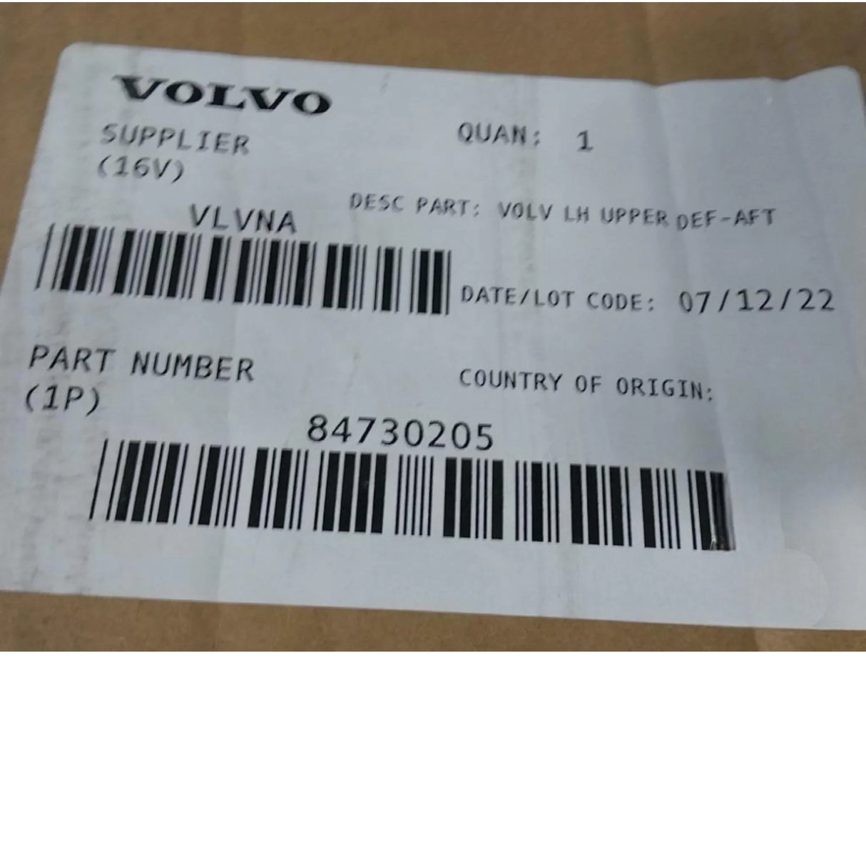 84730205 Genuine Volvo Deflector - Truck To Trailer