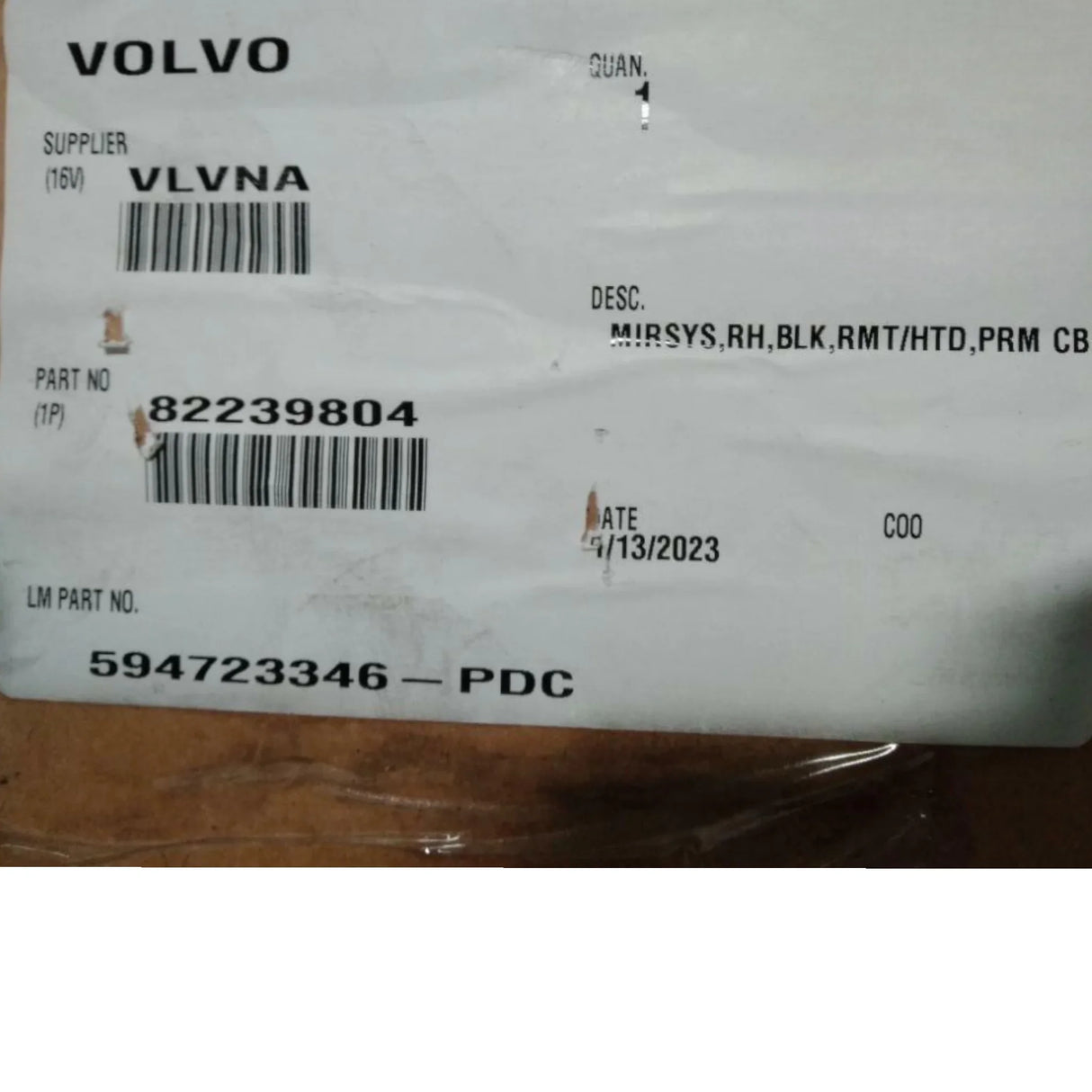 82239804 Genuine Volvo Right Mirror - Truck To Trailer