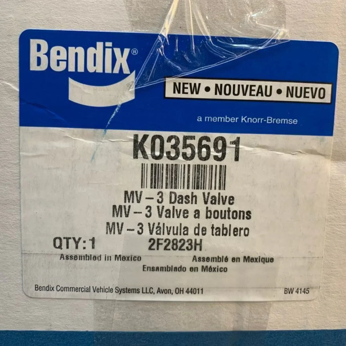 K035691 Genuine Bendix Air Brake Manifold Control Dash Valve MV-3 - Truck To Trailer