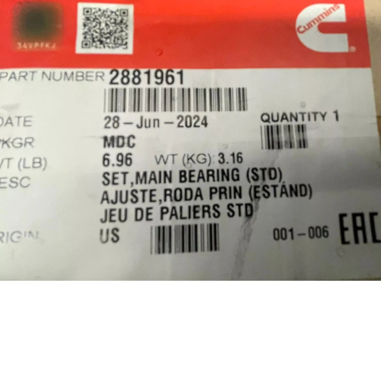 2881961 Cummins Main Bearing Kit - Truck To Trailer