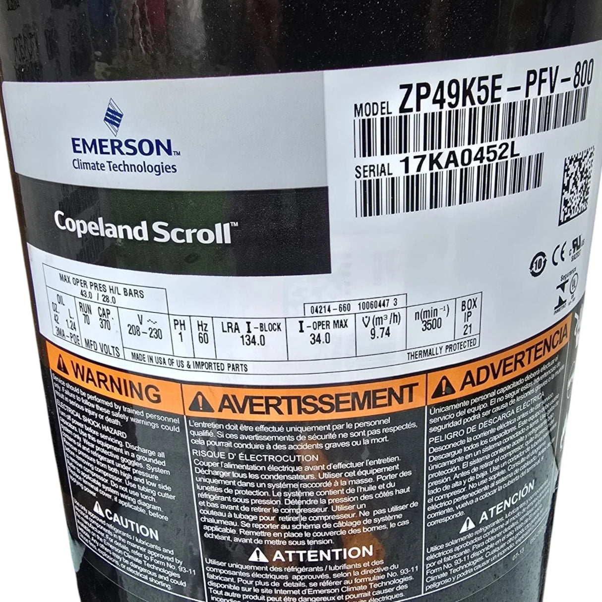 ZP49K5E-PFV-800 Copeland Scroll Compressor - Truck To Trailer