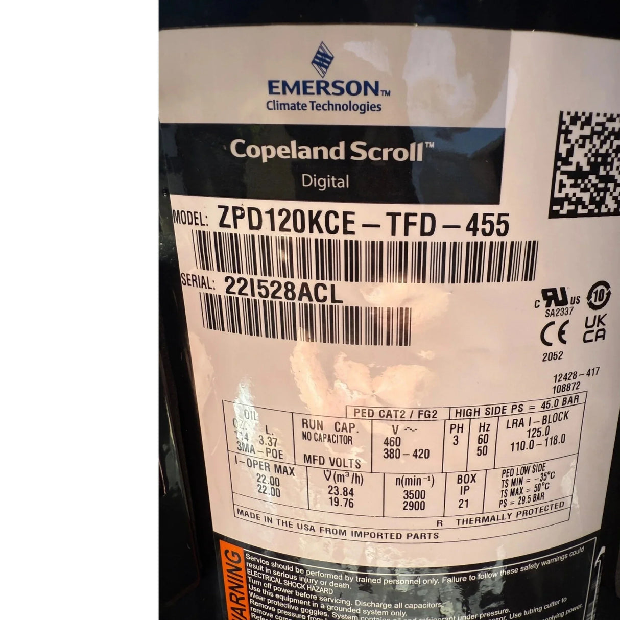 ZPD120KCE-TFD-455 Genuine Copeland Scroll Compressor - Truck To Trailer