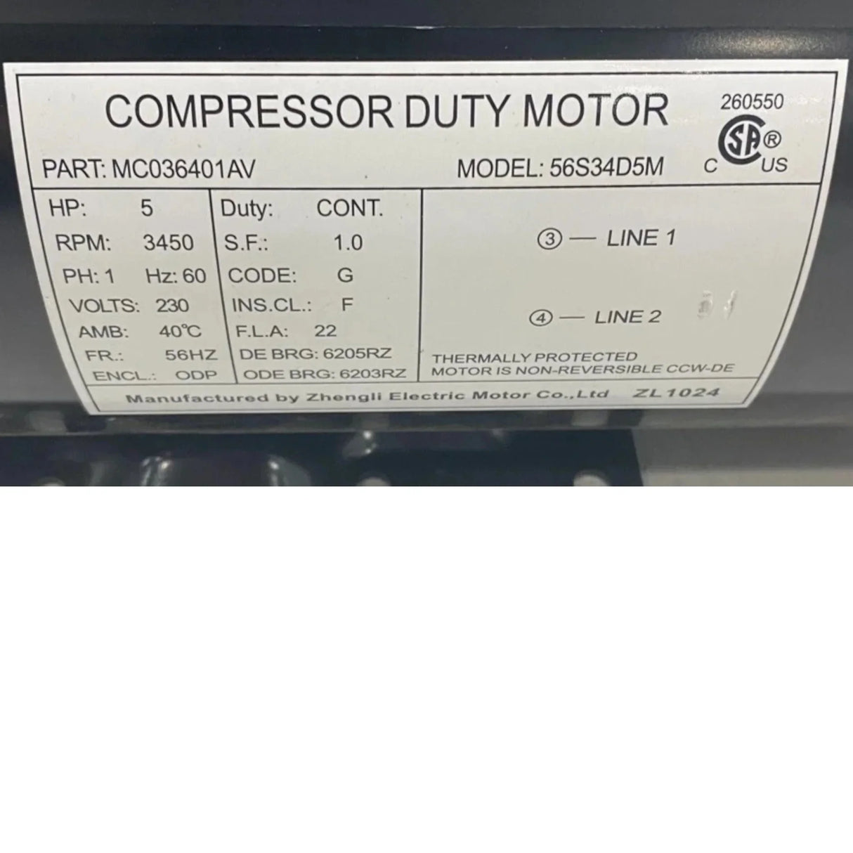 MC036400SJ Campbell Hausfeld Electric Motor 230V - Truck To Trailer