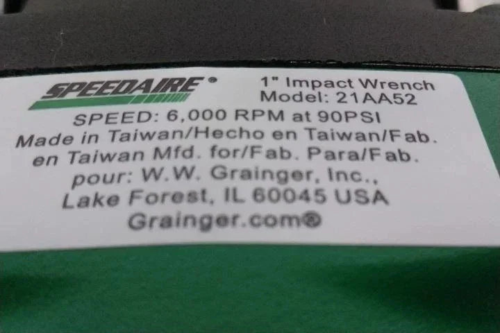 21AA52 Speedaire Impact Wrench Air Powered 6000 RPM - Truck To Trailer
